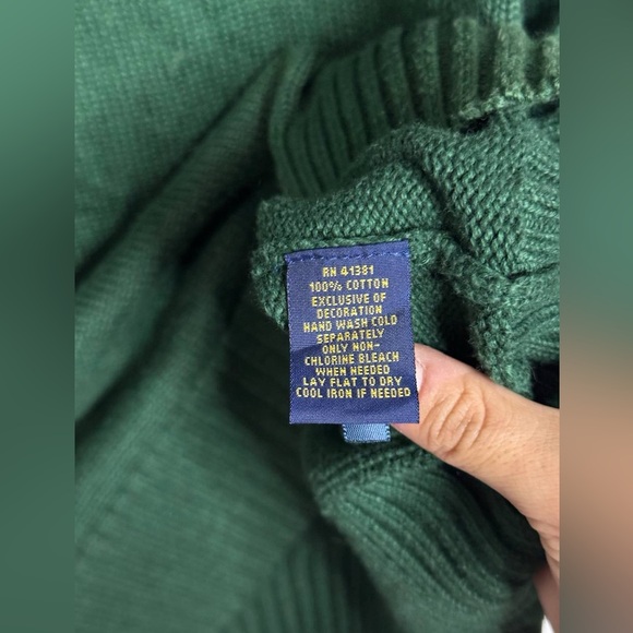 POLO RALPH LAUREN GREEN KNIT QUARTER 1/4 ZIP SWEATER SIZE LARGE - Picture 7 of 11